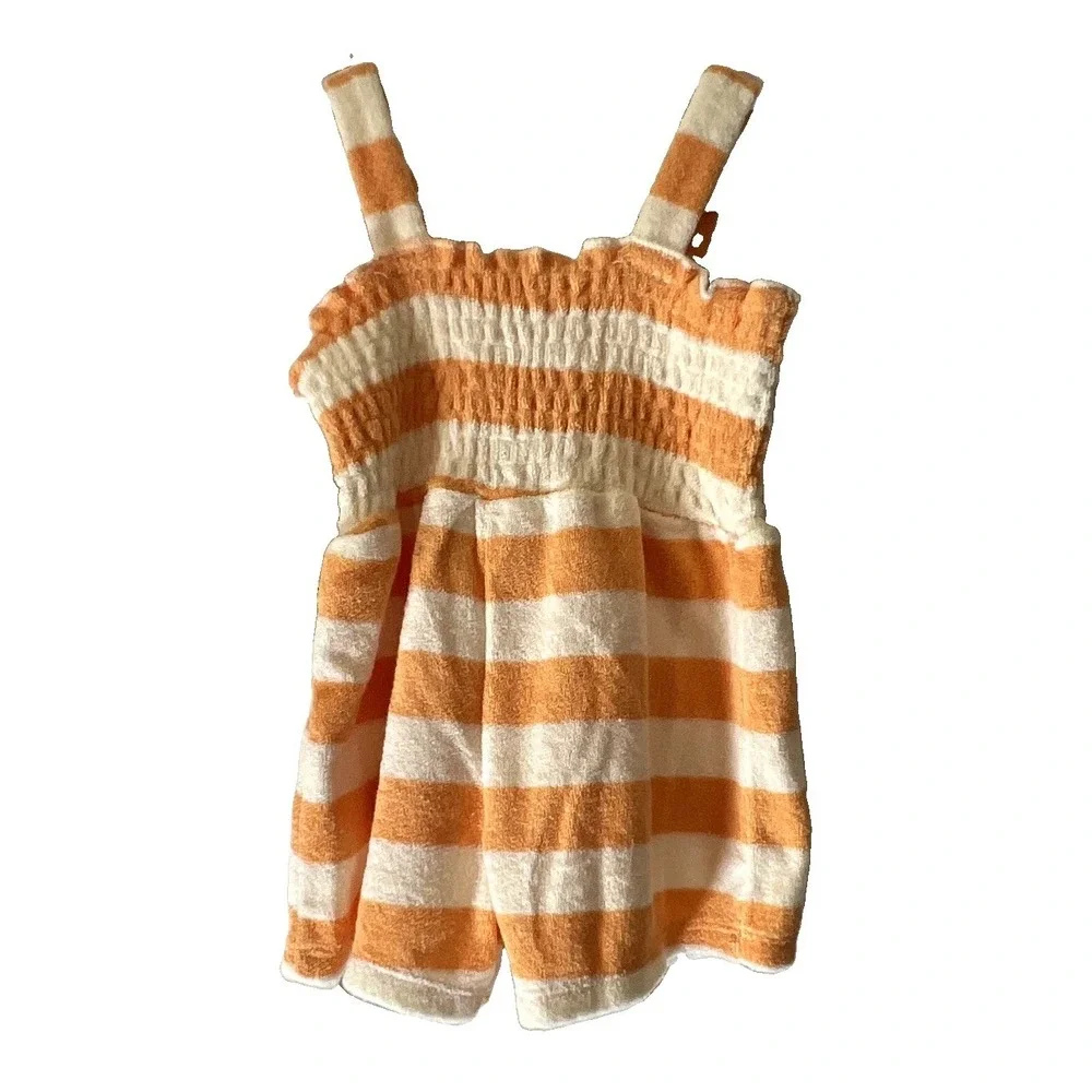 FOCUS kids Organic Cotton Orange/White Striped Terry Romper 6 Mos